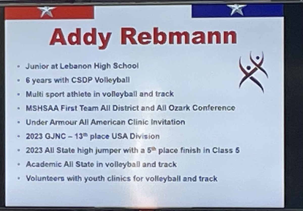 Former Volleyball Olympian Lori Endicott-Vandersnick and the Community Sports Development Program recognized <a href="/addyrebmann/">Addy Rebmann</a> as their 2023 Volleyball Athlete of the Year. Congratulations Addy! Very exciting honor! <a href="/wchristianleb/">Will Christian</a> <a href="/JNS417/">Jacket Nation Sports</a> <a href="/LebanonTF/">Lebanon Track</a>