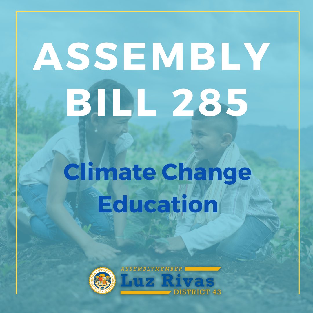 AsmLuzRivas's tweet photo. #AB285 & #AB393 have been signed by the Governor. ✔️
#AB285 will make climate change education a course requirement for grades 1-12. 🌎
#AB393 will develop a standardized process to identify dual language learners enrolled in General Child Care Programs. https://t.co/D0oJ6P6TcH