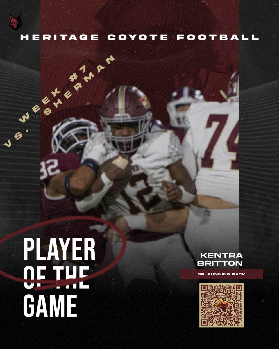 HHS_Coyote_FB's tweet photo. Congratulations to our Player of the Game vs. Sherman!!! Great job Kentra!!! @HHSCTC @mlynnz3 @HHSCoyotes @Coyotes_Ath https://t.co/HpBozbA7QW