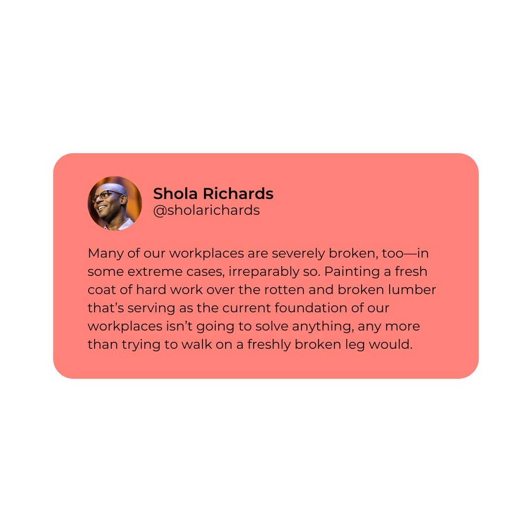 Working harder won't fix broken workplaces. We need to address the root issues and rebuild a solid foundation for positive change. Let's prioritize employee well-being and create #HealthyWorkplaces for all. #WorkplaceCulture #EmployeeEngagement #MentalHealth