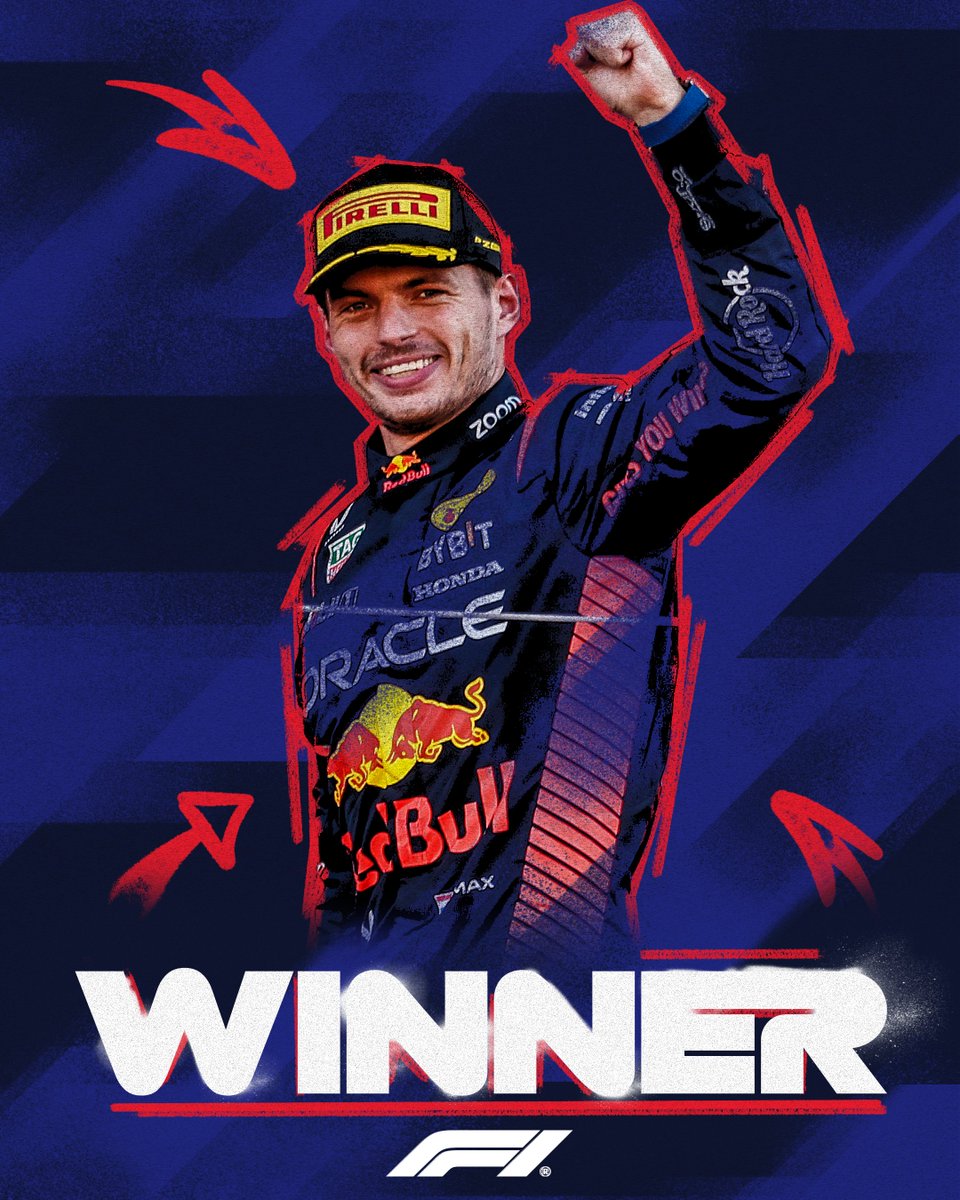 F1's tweet image. MAX VERSTAPPEN WINS IN QATAR!!! 

An incredible 14th win of the season 💪

Piastri finishes P2, Norris P3 🙌

#F1 #QatarGP