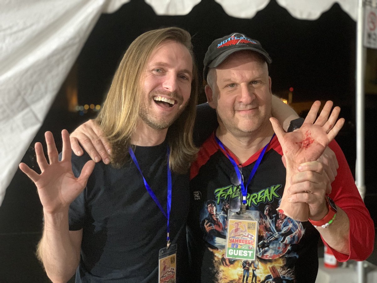 Ry4nJ4m3s's tweet photo. Mutilatorsss… ASSEMBLE! Reunited with the @MutilatorTwo cast &amp; crew before our premiere.🪝👋 #Mutilator2 @JeffFromOhio @_evahamilton_ @therealjoebob https://t.co/tFZwaG7Zk2