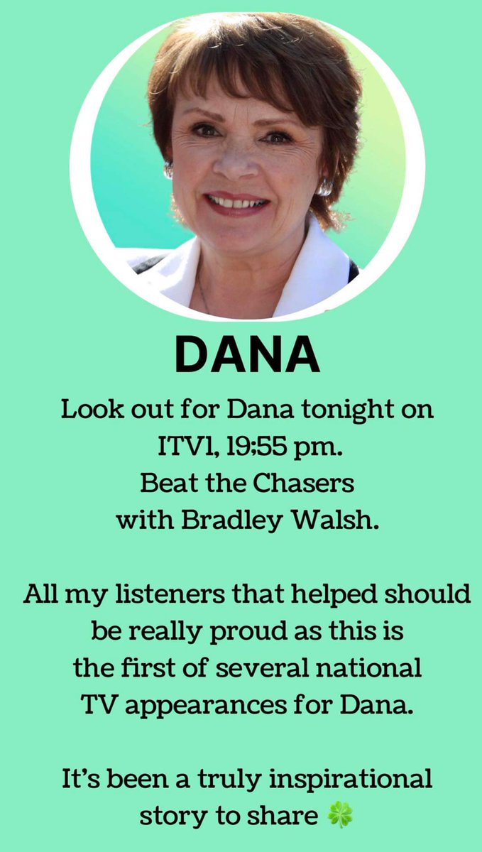 GoffyMedia's tweet image. That first call of apprehension to my @BBCTees show seems a while ago now ☘️

Thanks to you all for helping Dana to the next phase of her comeback 

The first of several high profile telly slots ⭐️ @BradleyWalsh #BeattheChasers #Dana #Bradleywalsh