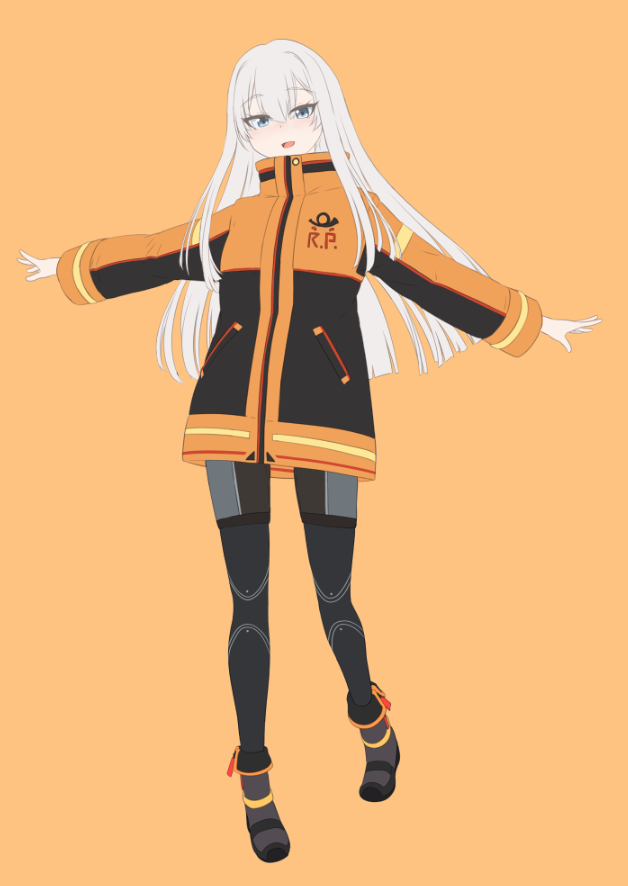 1girl solo long hair orange background jacket white hair full body  illustration images