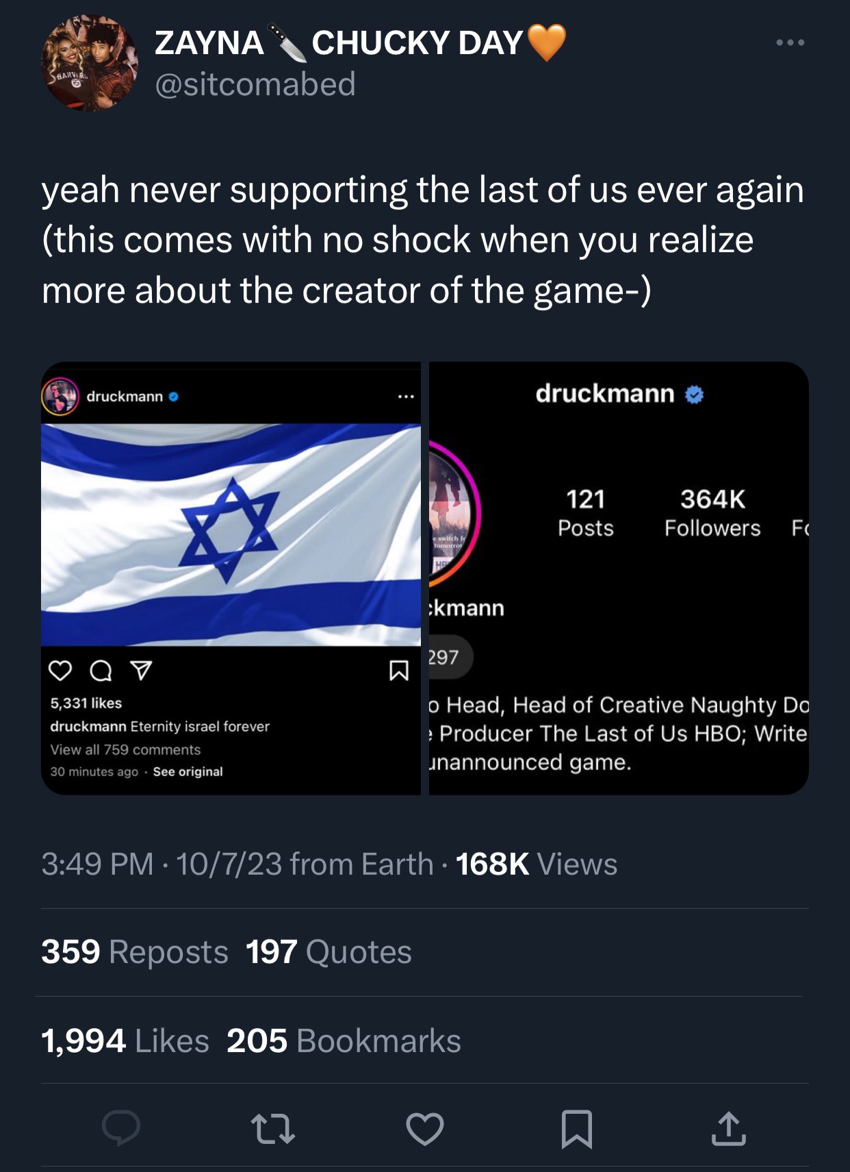 Narwitz on X: Neil Druckmann, an Israeli, is facing backlash on Twitter  and Instagram for supporting his country after the events of this weekend.   / X