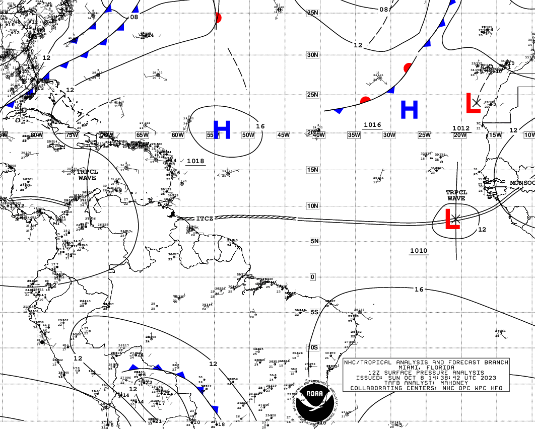 Meteovargas's tweet photo. #8oct Como les comenté ayer, la dudosa onda tropical que venía por el Atlántico central se ha disipado y ya fue excluida del análisis de superficie del @NHC_TAFB. Lo que quiere decir que la próxima semana no tendremos ondas tropicales por Venezuela. Todo apunta a que las principales lluvias se producirán en el occidente, sur y centro norte del territorio nacional. En oriente y Guárico serán esporádicas
