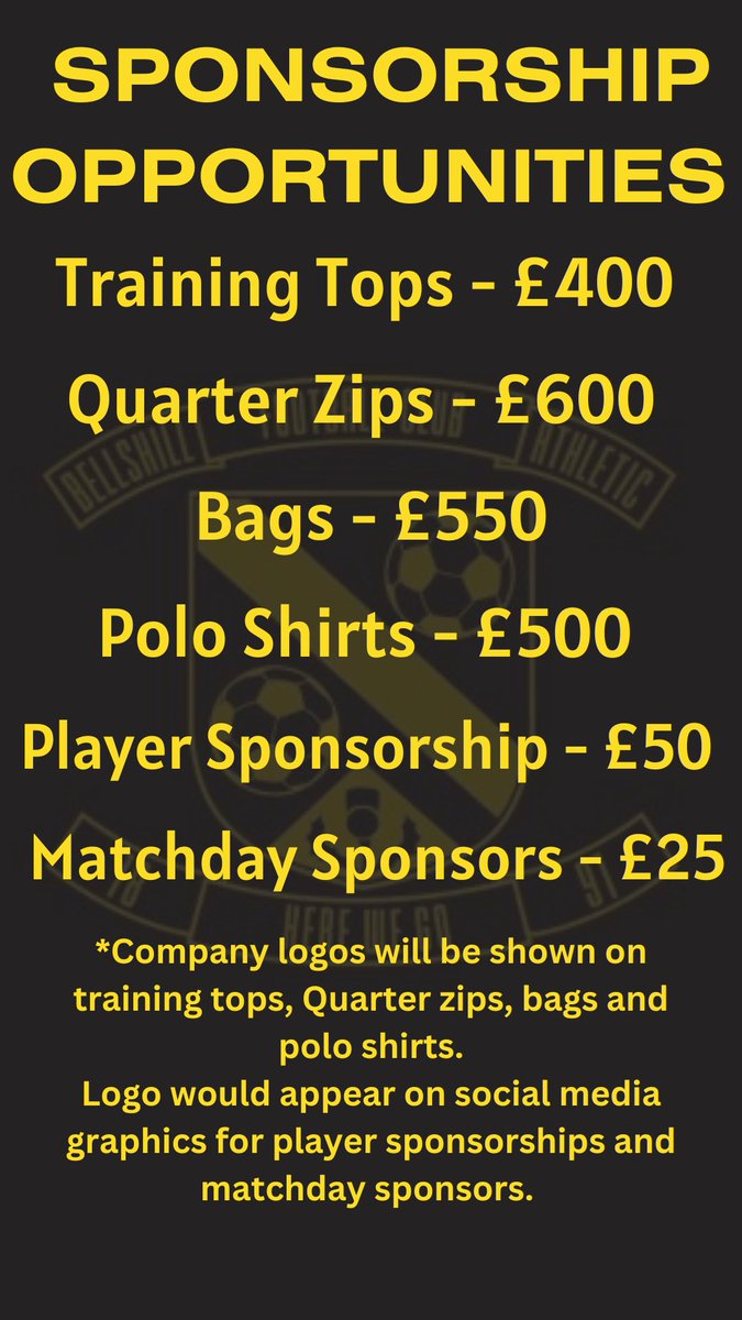 🟡⚫️SPONSORSHIP⚫️🟡

We are still actively looking for sponsorship for the following below.

Great opportunity for local businesses to promote company with regular social media posts.

Message for further details.
#monthehill