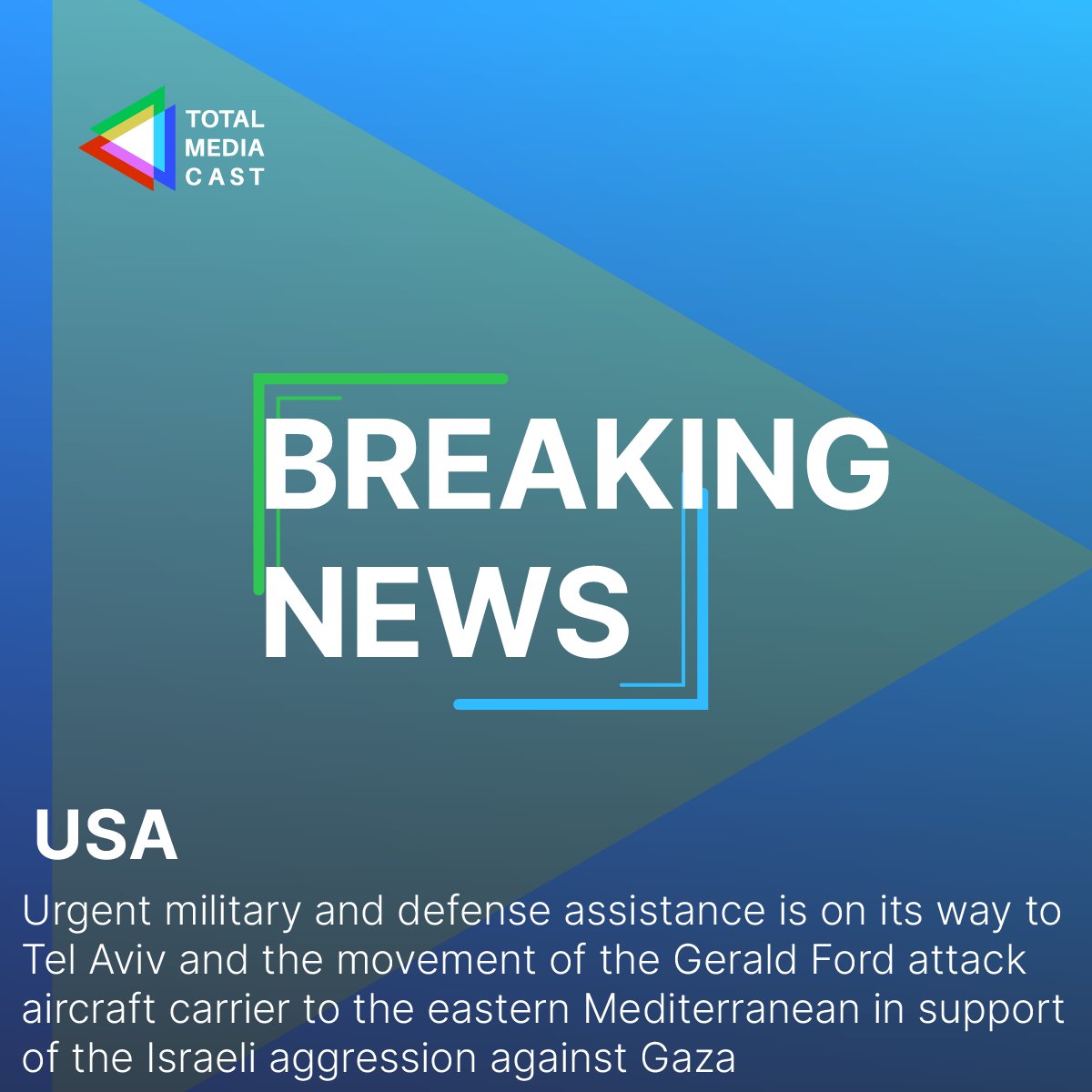 Urgent military and defense assistance is on its way to Tel Aviv and the movement of the Gerald Ford attack aircraft carrier to the eastern Mediterranean in support of Israel
#USA #MilitaryAssistance #OperationAlAqsaFlood #Palestine #War #Resistance #Occupation
#TotalMediaCast