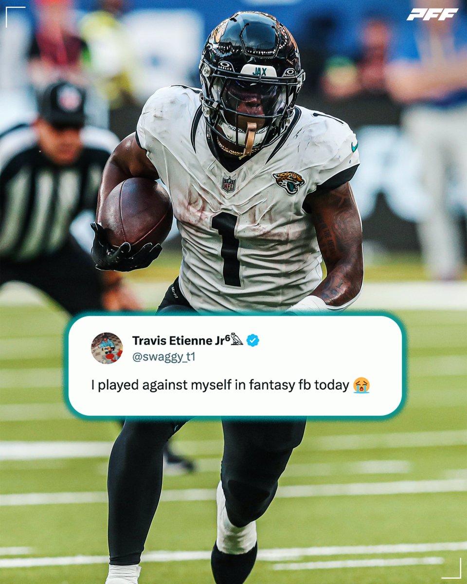 PFF_Fantasy's tweet photo. Bittersweet day for Travis Etienne 🤣 https://t.co/4Y6sFvHt31