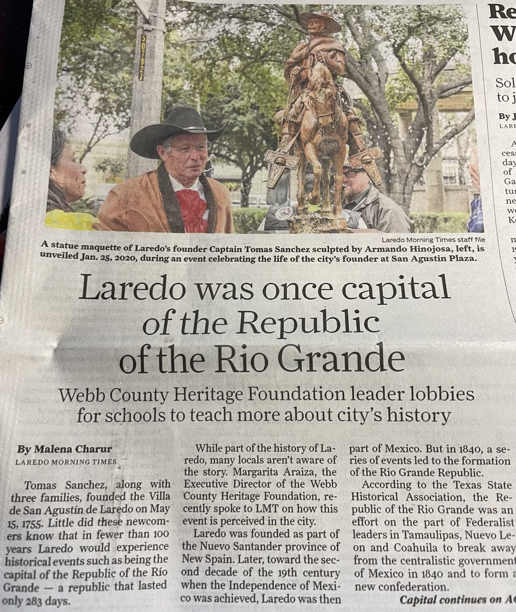 This is published today by the 'Laredo Morning Times'. The Republic of the Rio Grande never existed and my beloved Laredo was not the capital of anything. Lies should not be taught in schools. @lmtnews