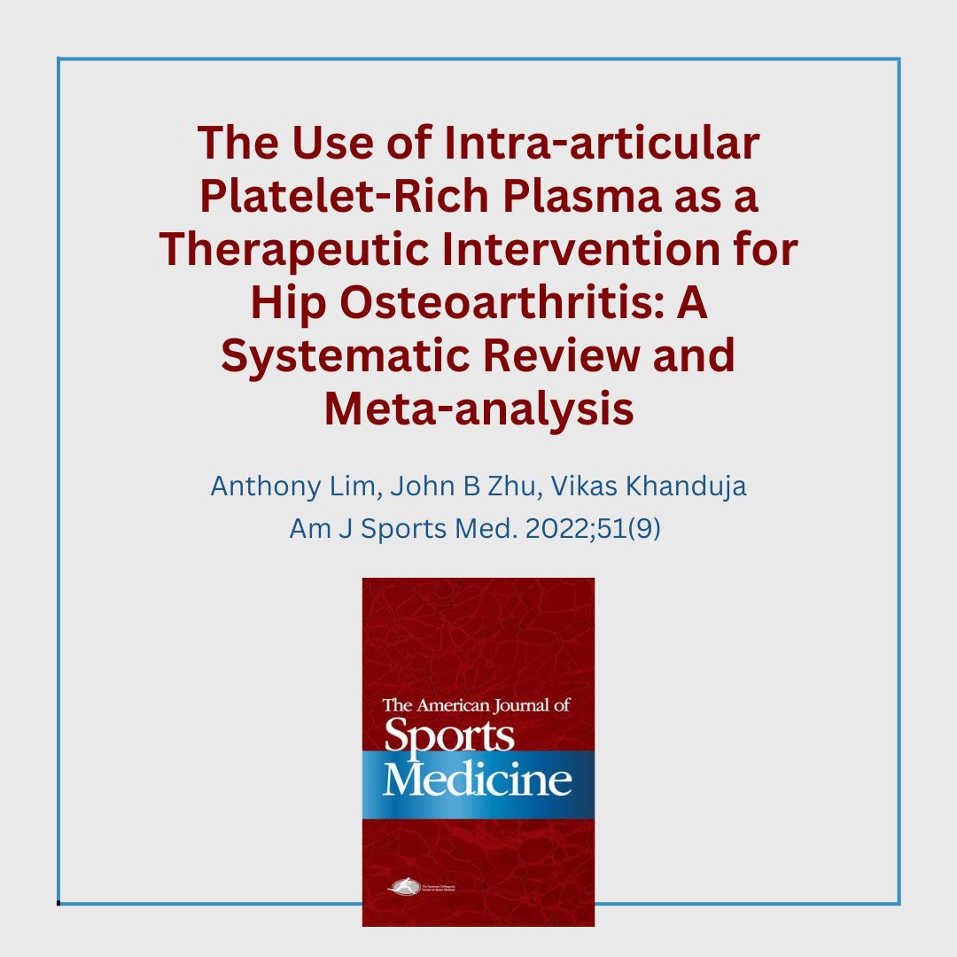 CambridgeHipDoc's tweet photo. Do PRP injections have a benefit for patients with hip osteoarthritis over other forms of nonsurgical management? We carried out a meta-analysis &amp; systematic review to find out what the literature said https://t.co/bLjOQ7mtlQ #PRP #Osteoarthritis #Orthopedics @BritishHip https://t.co/WfwkDFGCrc