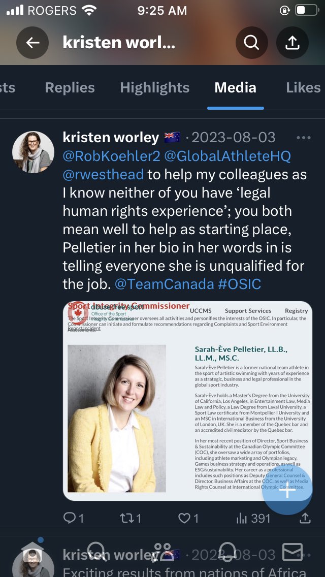 kristenworley's tweet image. I do this September 3rd, 2023. 
@CRDSC_SDRCC @TeamCanada @SportCanada_EN @iocmedia @JustinTrudeau @CQualtro  1/

#Truth #HistoricalRecord #OSIC #ForeignInterfence 
#AutonomyofSport 
#Collusion 
#Coverup