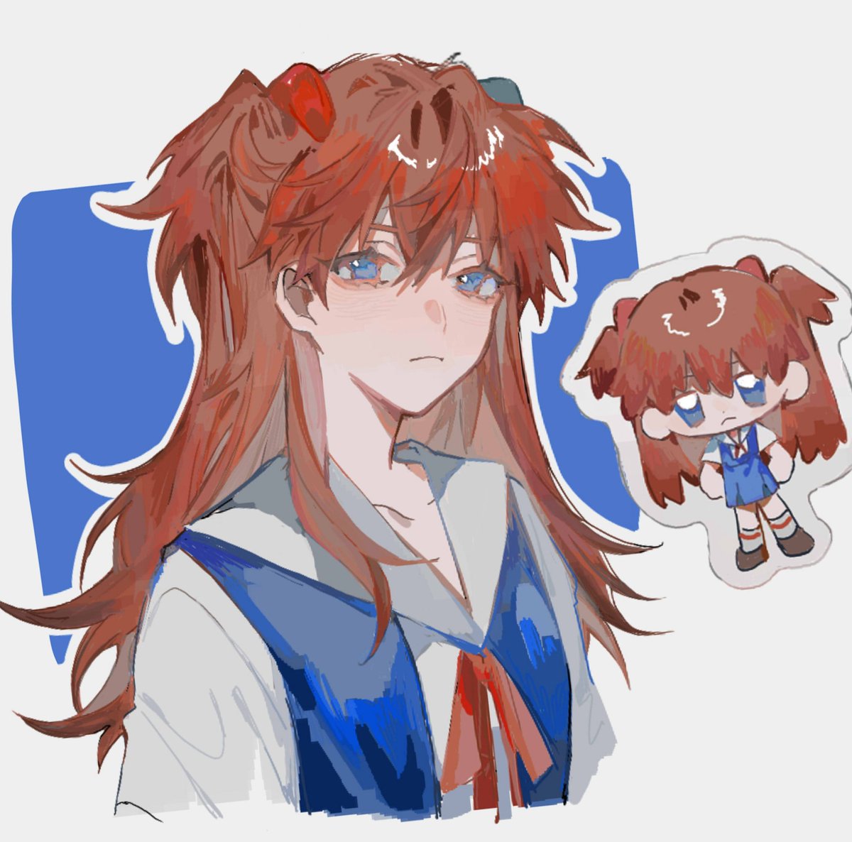 souryuu asuka langley 1girl blue eyes long hair tokyo-3 middle school uniform school uniform looking at viewer closed mouth  illustration images