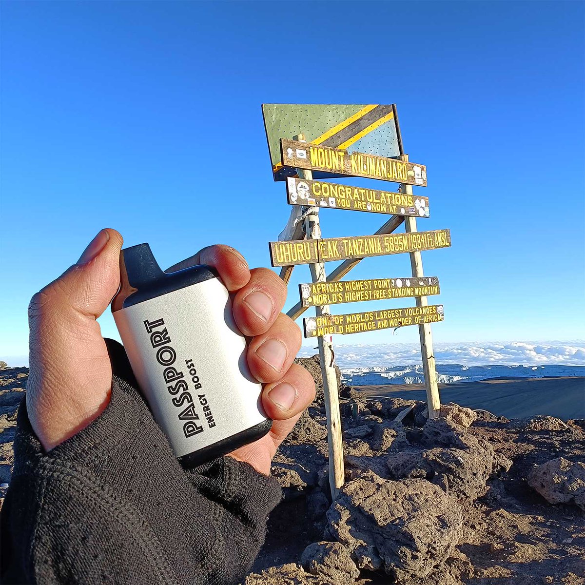 ivapepassport's tweet photo. Uhuru Peak! ⛰️

The panoramic views above the clouds is nothing short of breathtaking.

Let the flavor take you places!

#energyboost #cappuccino
#machameroute #summit #kilimanjaro ⛰️⛰️
#roofofafrica #uhuru #uhurupeak
#tanzania #africa 🇹🇿🇹🇿
#ivapepassport #vapers #vape https://t.co/PxmkBzE3wq