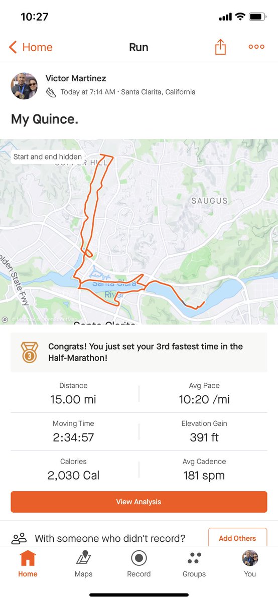 vicmartinez28's tweet photo. First time hitting 15 miles. The progress continues. Building up to @lamarathon @brooksrunning #runwithuspasadena. https://t.co/qxaou9qkPp