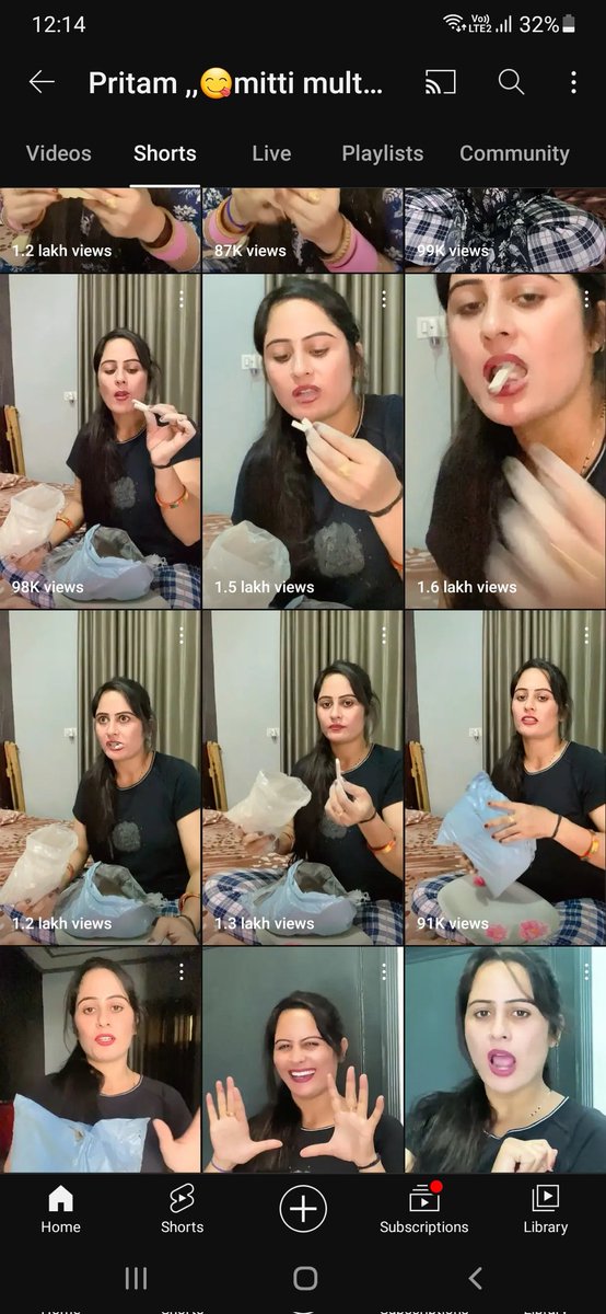 CivilsFactory's tweet photo. @YTCreatorsIndia Hello sir / ma'am 
Please look at it. This lady is misusing youtube policy. She is eating mud ( multani mitti ) I attached channel screen shot and link ) 
Dear sir it is against public health. 
It's harmful act .so plz do strictly Action on this channel
Thanks https://t.co/U0bJPSHEMD