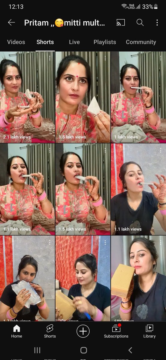 CivilsFactory's tweet photo. @YTCreatorsIndia Hello sir / ma'am 
Please look at it. This lady is misusing youtube policy. She is eating mud ( multani mitti ) I attached channel screen shot and link ) 
Dear sir it is against public health. 
It's harmful act .so plz do strictly Action on this channel
Thanks https://t.co/U0bJPSHEMD