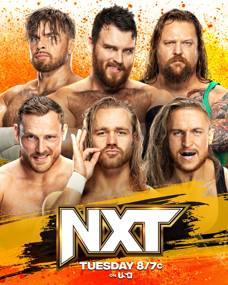 WWENXT's tweet photo. Get ready for FIGHT NIGHT 👊 

#Gallus takes on the team of @RidgeWWE, Tyler Bate and @PeteDunneYxB in a Pub Rules Match THIS TUESDAY on #WWENXT! 

📺 8/7c on @USANetwork https://t.co/hcwQCBTLcV