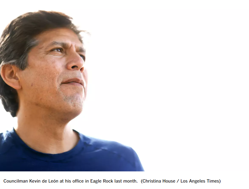 JonnyPeltz's tweet image. It is certainly an extremely ugly and cynical choice - though consistent with the paper's previous coverage of the LA Fed tapes, downplaying the racism at every turn - for the LA Times to basically be taking campaign photos for Councilmember Kevin de León: