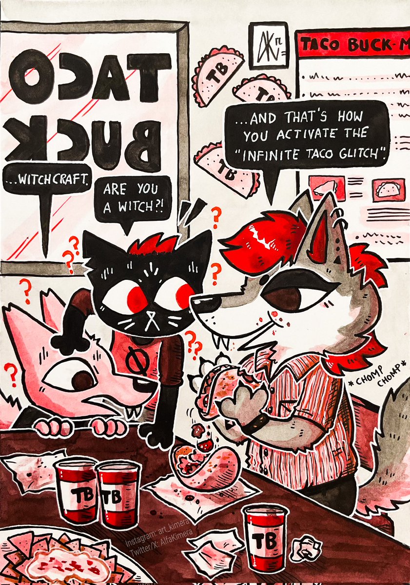 AlfaKimera's tweet image. #Maetober2023 day 8: Taco
"I want that superpower too" 🌮

[#Maetober #nitw #nightinthewoods #drawtober #drawtober2023 #furry #furryart #furryfandom #ink #furryartwork #traditionalart]