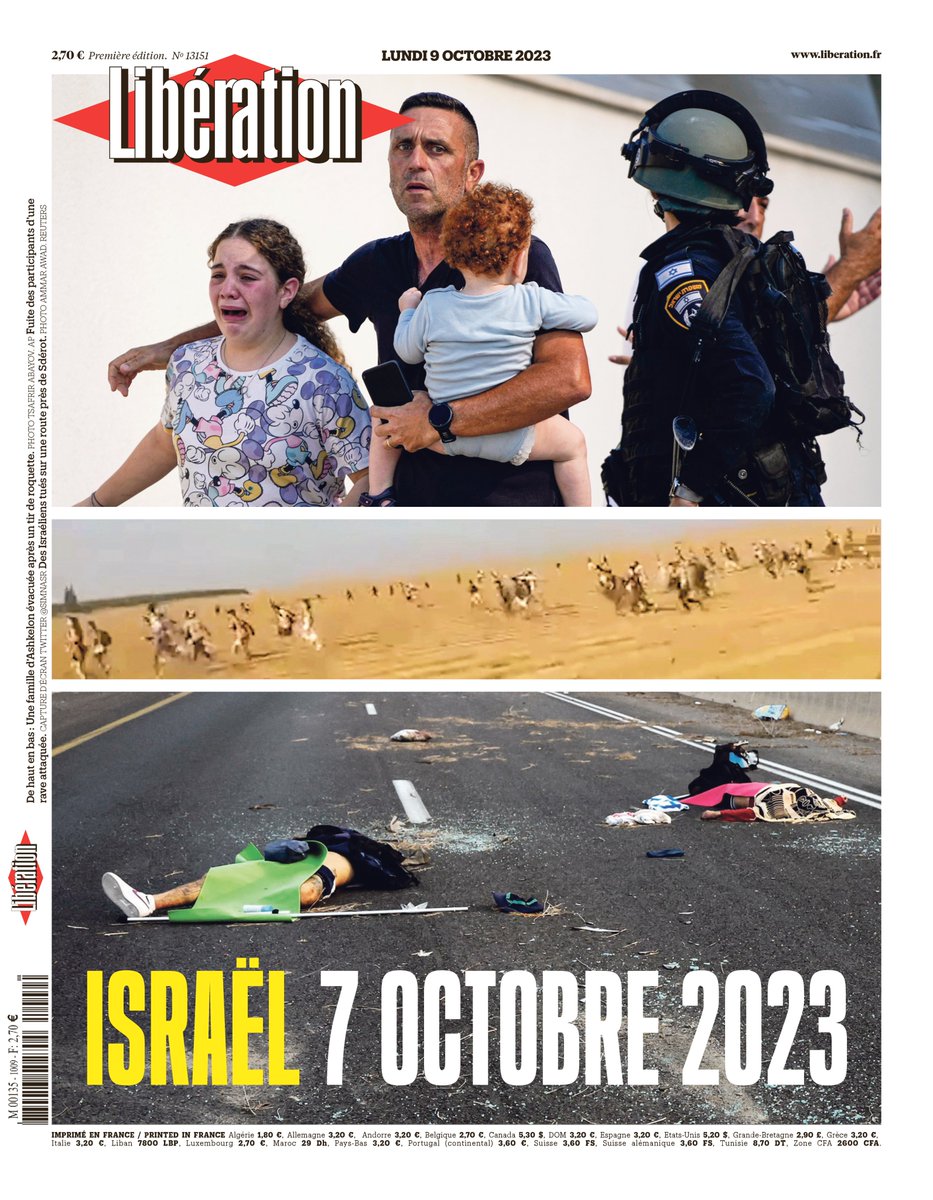 🔴 Israël, 7 octobre 2023. C'est la une de @Libe lundi

Lire : journal.liberation.fr