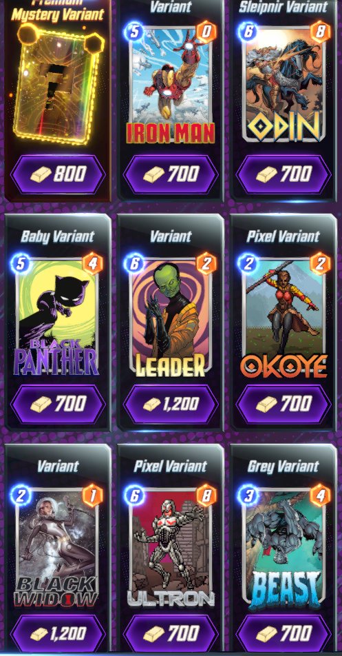 dddrewsky's tweet photo. 💰 Daily Offer for Variants! 💰
NEW IRON MAN! Looks pretty awesome but I'm still waiting on Kael. Best Leader variant?! I did get my inf. avatar with him haha. Widow is ok. 👍🏼
What's in your shop?! Make us jealous! 👀
#MarvelSnap #variants #dailyoffer https://t.co/O9alKenA3I