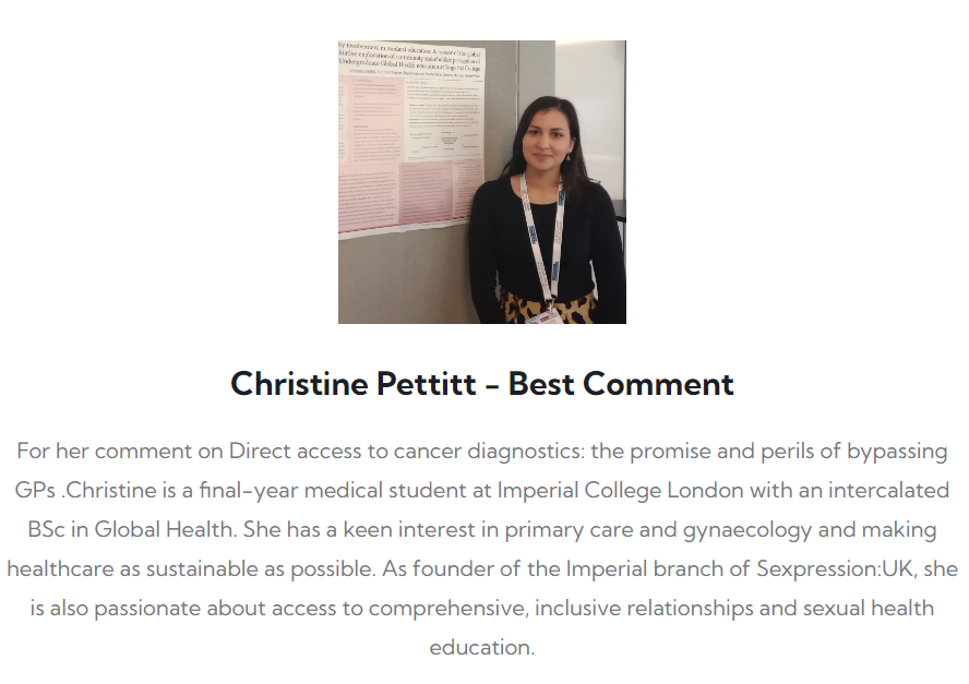 Myself and Kinan Wihba wrote a response to an article about bypassing GP care for cancer diagnosis and we won a WHO CC prize for best comment 🥳

Read our response here: bmj.com/content/382/bm…

@kiwi240321