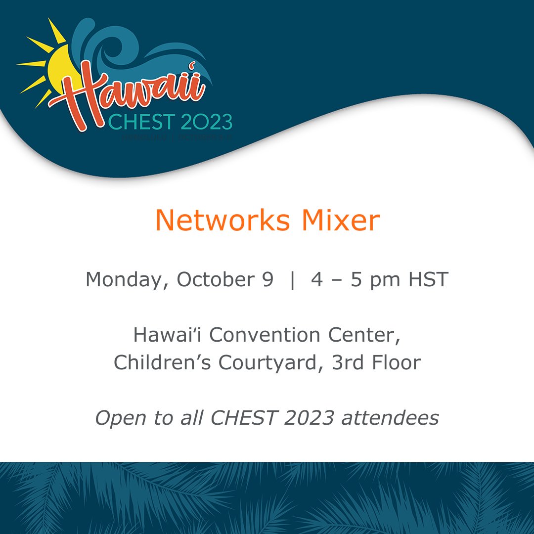accpchest's tweet photo. The #CHEST2023 Networks Mixer is tomorrow! Don’t miss this opportunity to meet CHEST leaders and learn how you can get involved in the various Sections that make up each Network. #CHESTAirways #CHESTCritCare #CHESTSleep #CHESTOnc #CHEST_ILDTx #CHESTPulmCardio #CHESTInfections https://t.co/etfOg2b3jI