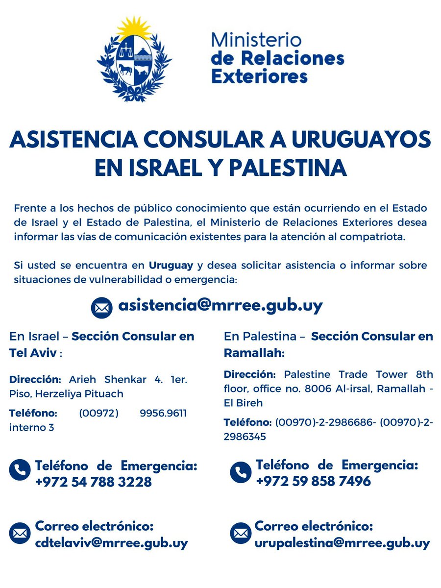 N_Albertoni's tweet photo. En este infograma compartimos más datos específicos para la asistencia consular a nuestros compatriotas en Israel (Tel Aviv) y Palestina (Ramallah). En paralelo estamos dando seguimiento a todos las consultas que llegan por diferentes vías. https://t.co/7Kkp0QA6JV