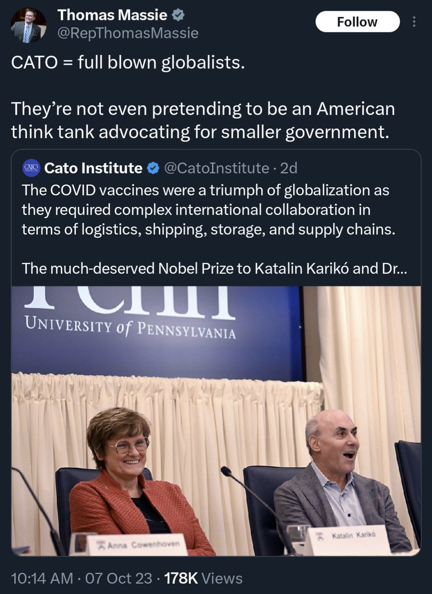 BadLibertarians's tweet photo. Wow, Cato sounds fucking based https://t.co/Zr2OlxBhG3