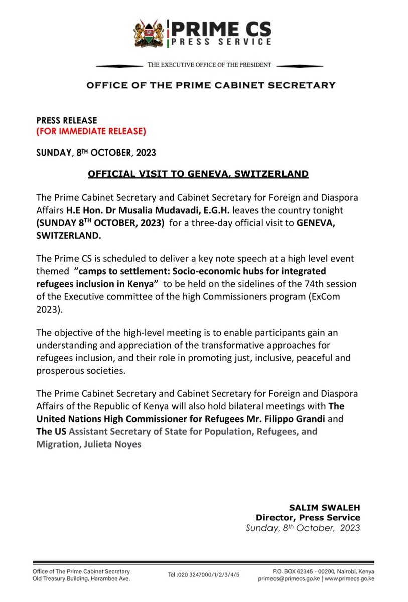 Salim Swaleh (@salimswaleh001) on Twitter photo Prime Cabinet Secretary and Cabinet Secretary for Foreign and Diaspora Affairs <a href="/MusaliaMudavadi/">Musalia W Mudavadi</a>'s FOREIGN TRAVEL ALERT Prime Cabinet Secretary and Cabinet Secretary for Foreign and Diaspora Affairs <a href="/MusaliaMudavadi/">Musalia W Mudavadi</a>'s FOREIGN TRAVEL ALERT