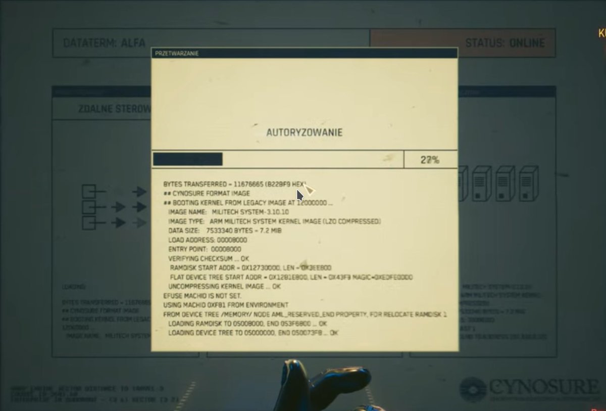It is year 2077.

Computers still use Arm architecture. Kernel/initramfs image are loaded using TFTP. Still over IPv4.

DeviceTree lives on.

#cyberpunk2077 #sick_mission