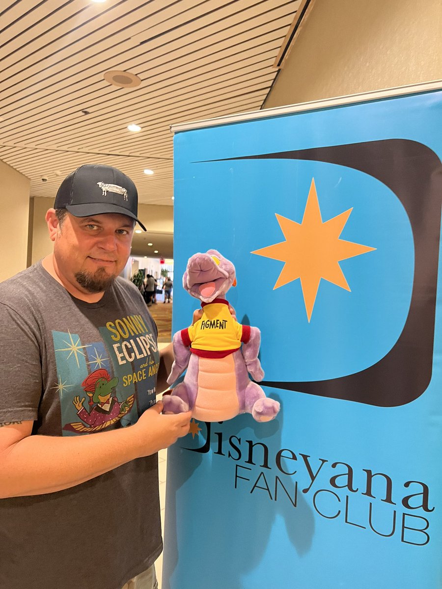 ParksAndCons's tweet image. The person in the Sonny Eclipse shirt is an easy target for 1982 Figment #EPCOTCenter #DFCExpo #Disney