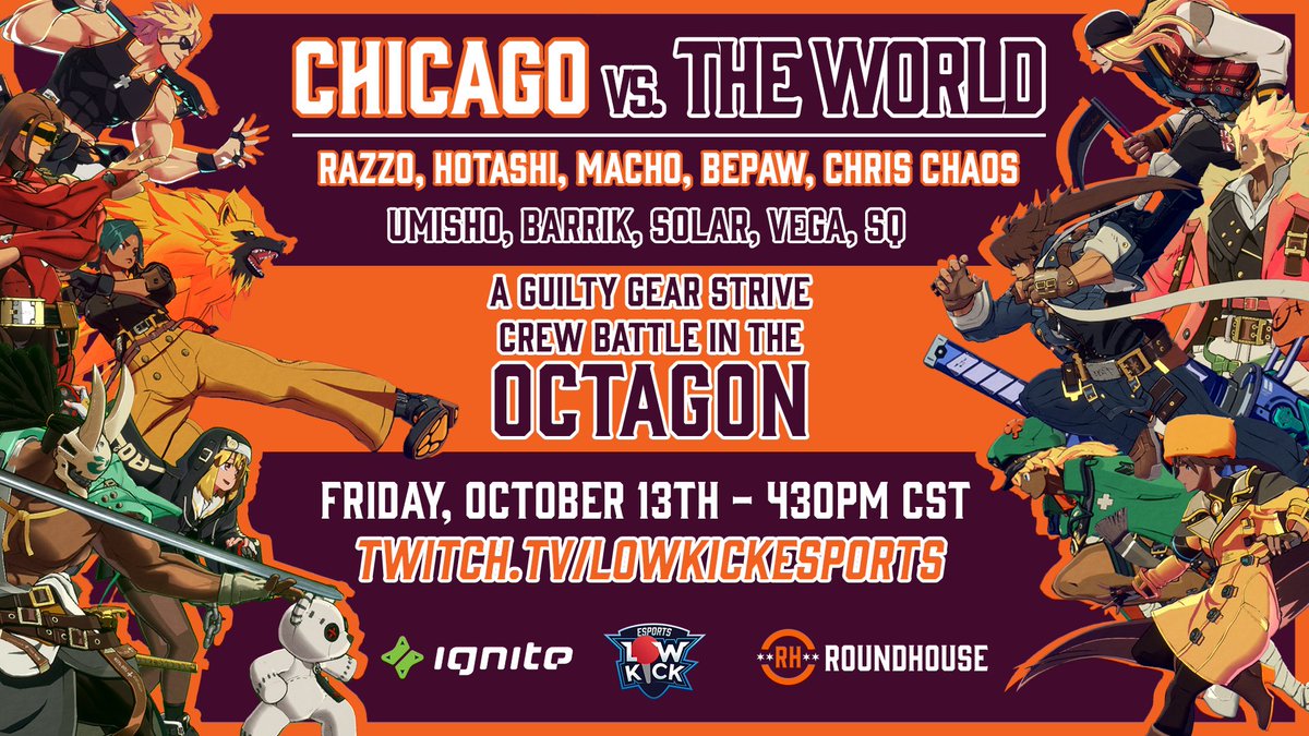 LowKickEsports's tweet image. We are officially in Roundhouse Week!

We’ve two exciting exhibitions opening up the weekend on Friday!

• SF6 Midbest 3v3 Exhibition
• Chicago Vs The World Strive 5v5

#RH2023