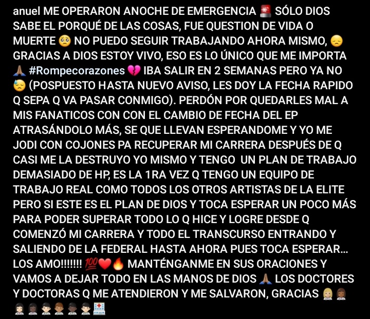 legendanuel's tweet photo. Anuel AA vía post Instagram 😪💔

*Dios te guarde y te proteja Emma, de parte de esta familia RHLM te mandamos las máximas bendiciones y te mantendremos en constante oraciones. https://t.co/hN5JHDtubl