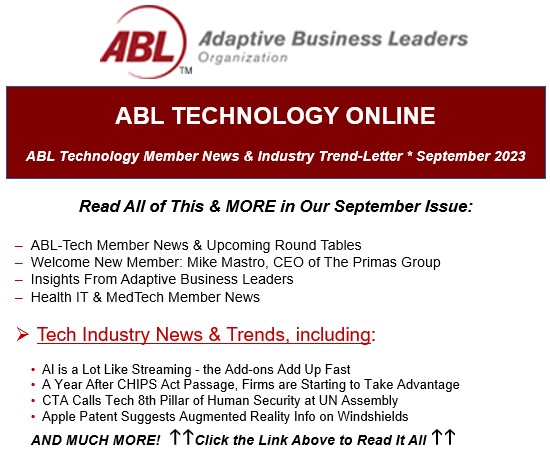 Check out our ABL Technology Online news & #tech industry trend-letter!  roundtables.abl.org/technology/new… #technologyleaders #techbusiness #techindustry #techtrends #technologynews #techinnovation #ceoinsights #ablorganization #ai #aiforbusiness #artificialintelligence
