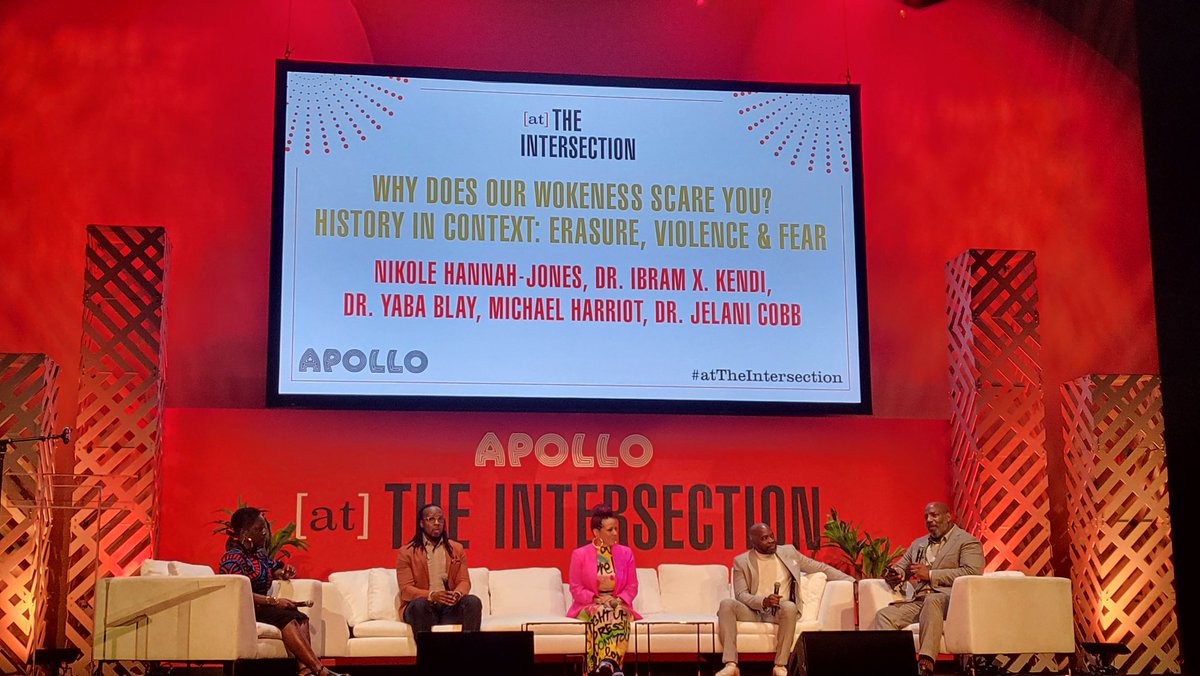 SaraSalehTweets's tweet photo. What a privilege to be at the @ApolloTheater listening to @nhannahjones @ibramxk @YabaBlay @jelani9 talk Black histories, erasure &amp; fear in these political contexts. 

The power/ knowledge of this panel. As a Palestinian, really needed this today #Attheintersection https://t.co/E9D5AFqmyX