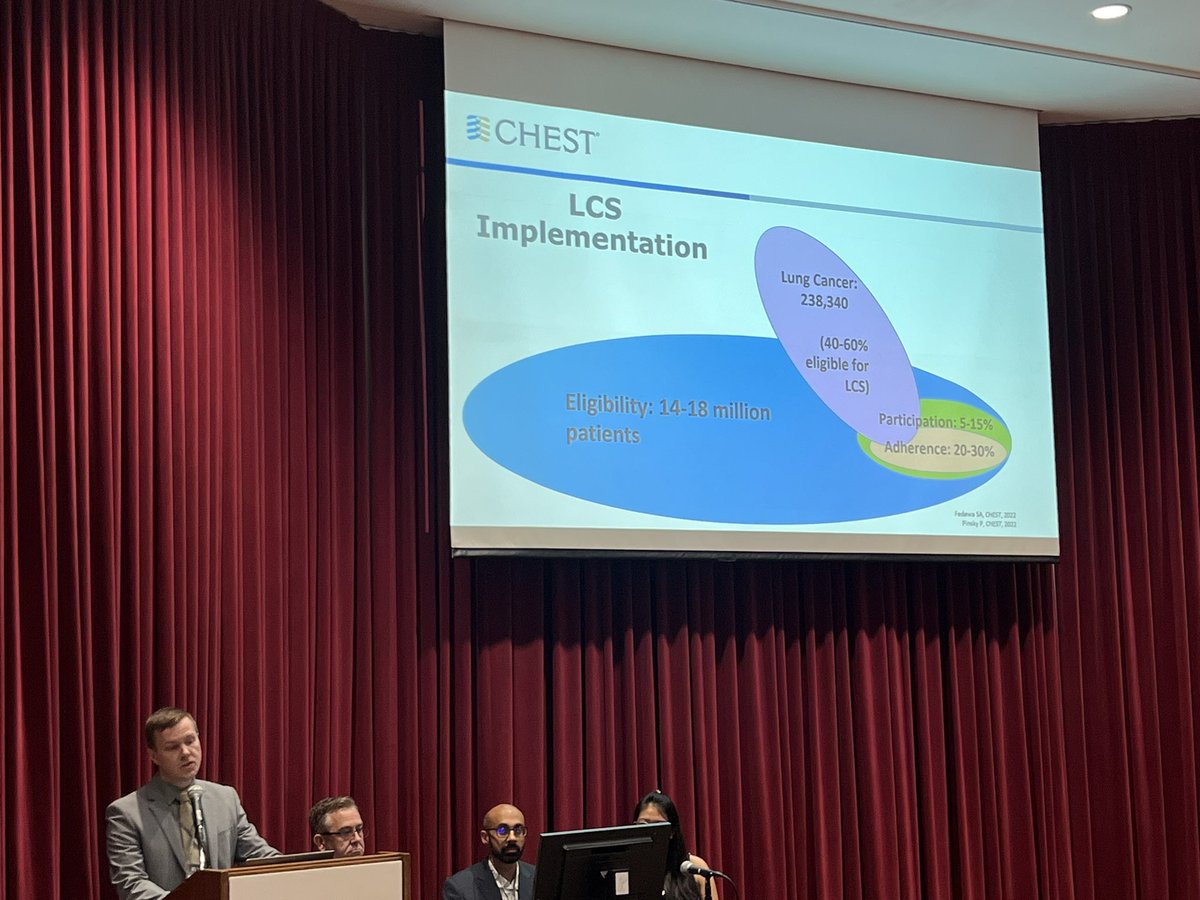 Happening now! Dr Brett Bade highlighting how far we have to go to improve lung cancer screening. #CHEST2023