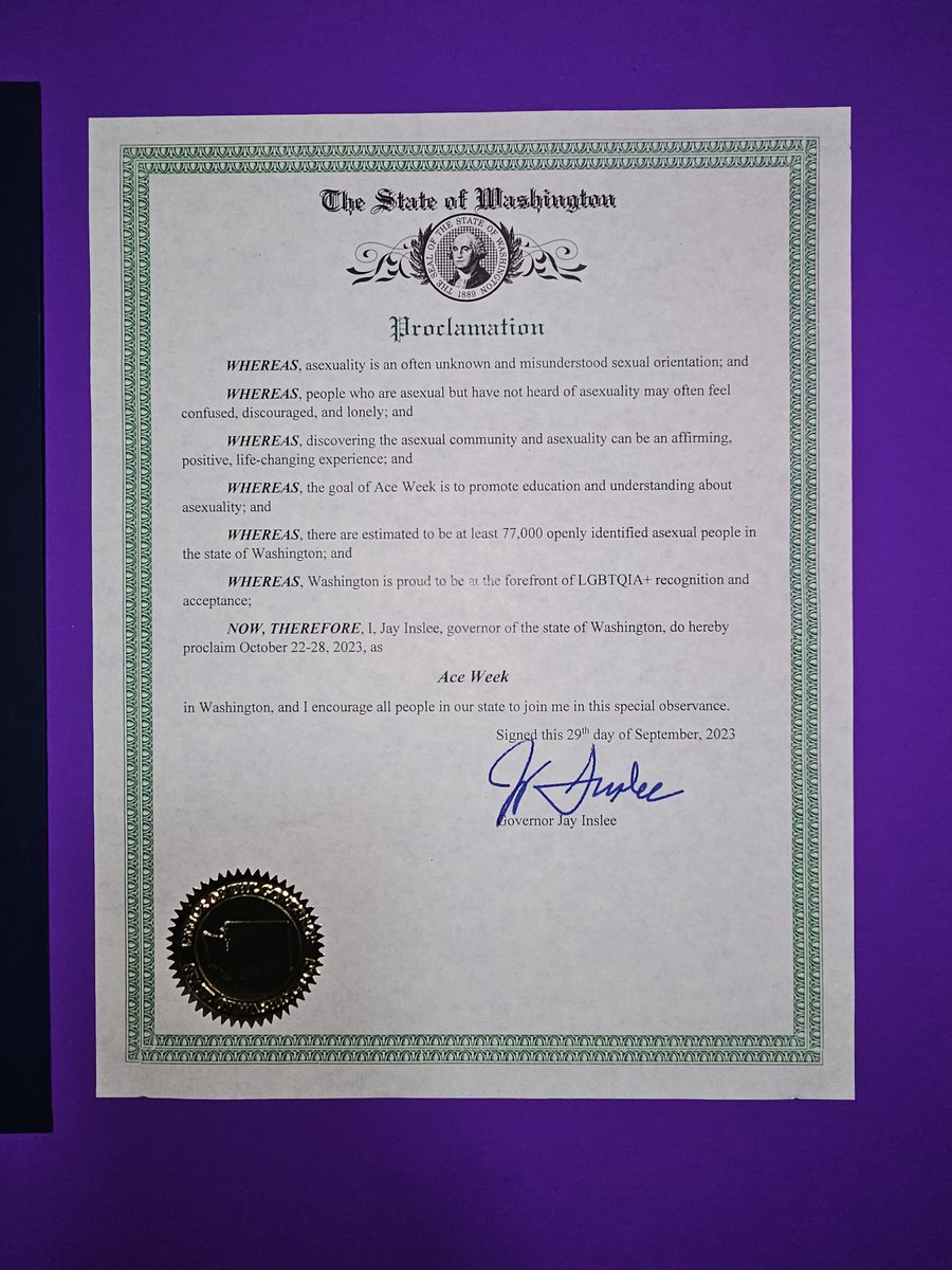 Ace Week is coming up later this month,  and once again the Seattle Aces &amp; Aros got it officially declared by the Governor of Washington!