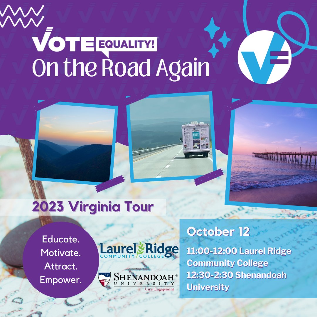 WINCHESTER! It's your turn-- Come find the RVG at @laurelridgeedu and @ShenandoahU this Thursday! Our girl gets around- see where else she'll be here: voteequality.us/2023-virginia-…