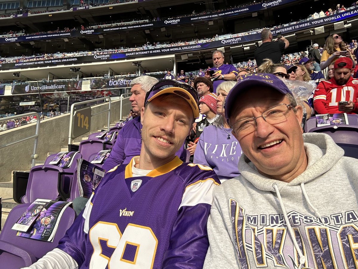 At the village kings game with my son Nicholas.  For his birthday weekend.  Family is the best!! #SKOL
