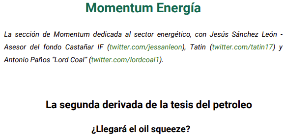 Pedazos de artículos hoy en la newsletter de <a href="/MomentumFinanc3/">MomentumFinancial</a>:
- AutoZone. La compounder caníbal. Por <a href="/Gekko_TheGreat/">GKC Research</a> $AZO
- La segunda derivada de la tesis del petroleo ¿Llegará el oil squeeze? por <a href="/lordcoal1/">lordcoal</a>