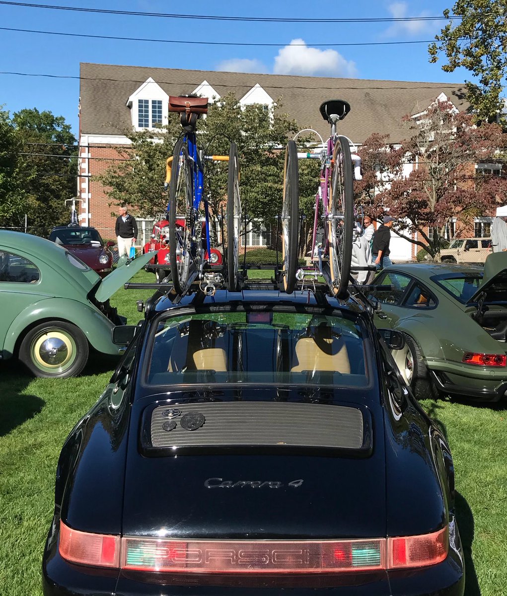 Classic cars and bikes today. Perfect combo here. Two bikes from 1970s on the roof. One on the right is a Jack Taylor from Stockton-on-Tees
