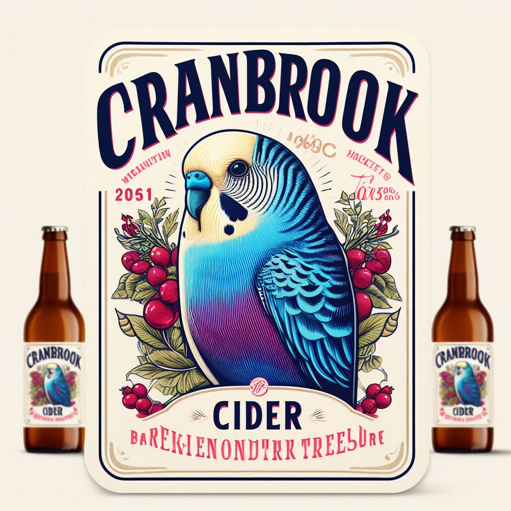 Back in 2007 my family held a 'Cider fest' where we drank my dad's home brew cider. I used the AI prompt: 'Design a label for a cider called Cranbrook with a budgie on the label' Other than the text mangling, this is pretty nice! 😮