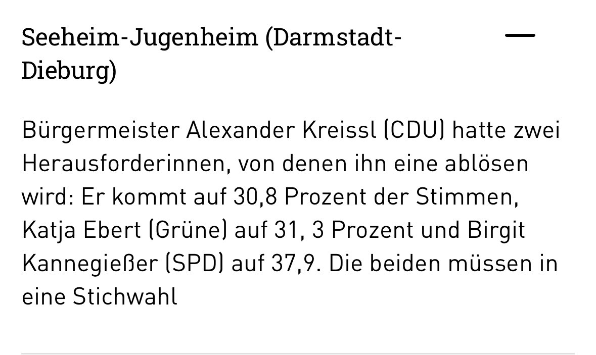 #seeheim-jugenheim
Total überraschend 😁. Ein paar Rentenansprüche weniger. Die beiden anderen sollten ebenfalls das Handtuch werfen.