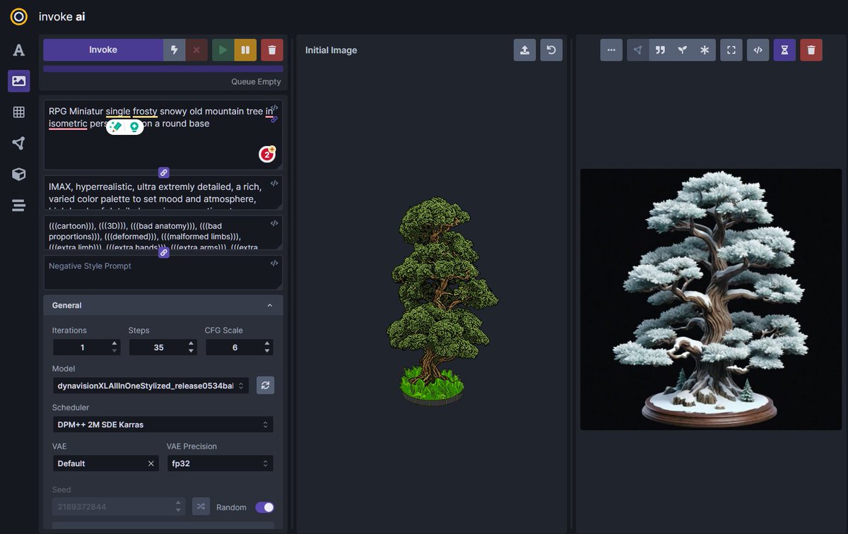 Creatures & Chronicles - Nostalgic OSR RPG (@creatureschrons) on Twitter photo Can't stress enough how much help <a href="/Invoke_AI/">Invoke - Next-Generation Tools for Creatives</a> software and <a href="/StabilityAI/">Stability AI</a> have been in the game development.
Here InvokeAI is used for generating new snowy trees for the mountain environment via Image-to-Image from existing assets.
#AIArtwork #humanassistedgraphics #art #gameassets Can't stress enough how much help <a href="/Invoke_AI/">Invoke - Next-Generation Tools for Creatives</a> software and <a href="/StabilityAI/">Stability AI</a> have been in the game development.
Here InvokeAI is used for generating new snowy trees for the mountain environment via Image-to-Image from existing assets.
#AIArtwork #humanassistedgraphics #art #gameassets