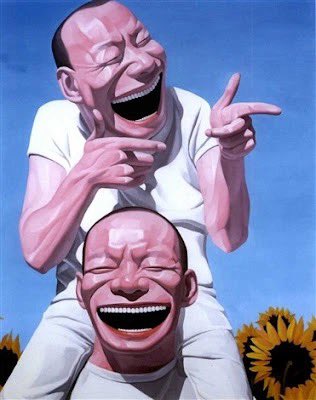 javierZeba's tweet photo. Yue Minjun, nos deja una huella distintiva con sus autorretratos sonrientes y burlones. Sus pinturas icónicas, a menudo en tonos brillantes, se burlan de la convencionalidad y exploran la dualidad de la risa y la angustia en la sociedad moderna china. https://t.co/BwcuHS7DkW