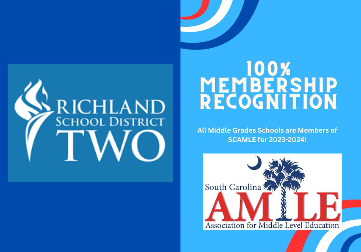 The_SCAMLE's tweet image. Shoutout to @RichlandTwo for 100% SCAMLE Memberships among their Middle Grade schools!