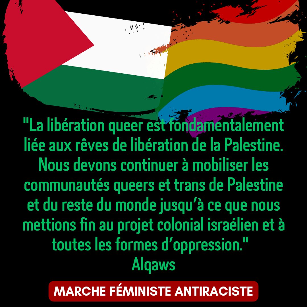 Citation du collectif de lgbtqi+ palestinien <a href="/alQaws/">alQaws</a>.
La lutte pour la libération de la 
Pensées aux lgbtqi+ de Palestine et de la diaspora. 
#FreePalastine 
#aswat 
#pinkwashing 
#palestinevaincra