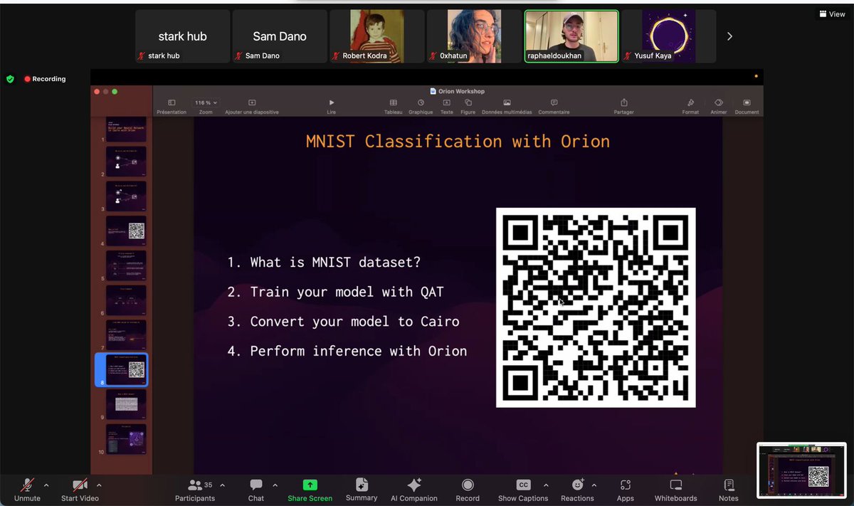 0xhatun's tweet photo. We just finished our first workshop as @Stark_Hub with @gizatechxyz "Build your Neural Network in Cairo with Orion."
We would like to express our gratitude to @raphael_dkhn once again. 🙏 He gave an awesome and inspiring workshop even at such difficult time. 🤍 https://t.co/PDUEn3jVlf